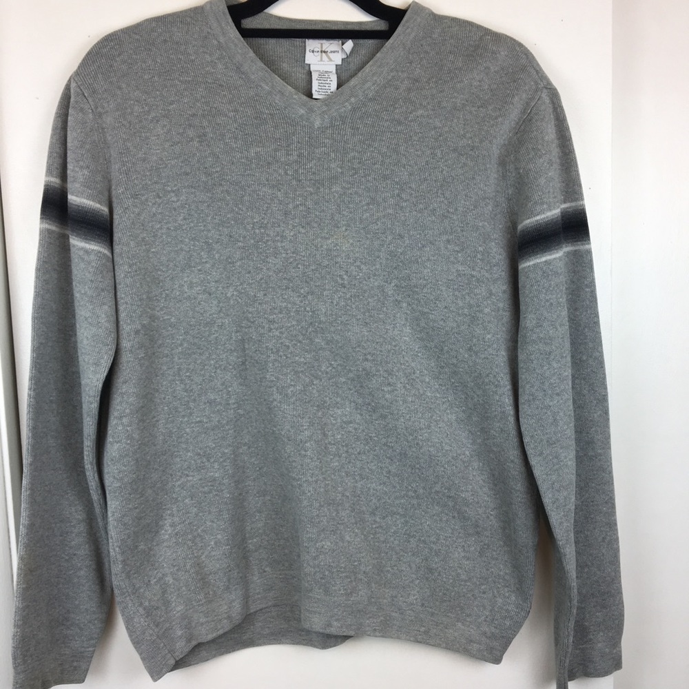 Y2K Calvin Klein V-Neck Sweater Grey Sz M